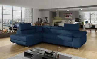 Ecksofa Schlafsofa SARRA in Stoff Kronos Dunkelblau Ottomane Links