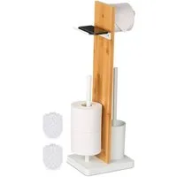relaxdays WC-Garnitur Bambus & Eisen mit Ablage, weiß