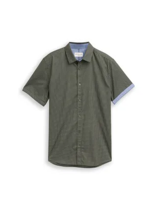Tom Tailor - Fitted Kurzarmhemd mit Muster green based dotted design - Gr. - XL