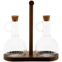 Mulex Ölspender Öl- & Essigspender Set mit Holzständer - 320 ml in Relief-Design, (5-tlg)