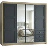 A&J MöbelLand GmbH Drehtürenschrank OSLO viertüriger Kleiderschrank mit Schubladen und Metallgriffen (Geräumiger viertüriger Kleiderschrank mit Schubladen und Metallgriffen. Geräumiger Schrank mit einer Breite von 200 cm und Schubladen, ideal zur Auf