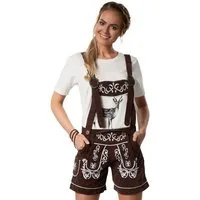dressforfun Trachtenhose Oktoberfest-Hose in klassischer Trachten-Optik (Damenhose, für Volksfeste in Braun) feine Stickereien in Weiß, Gürtelschlaufen und abnehmbare Hosenträger