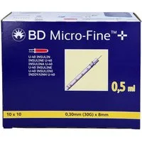 DocMed Feindosierspritze BD Micro-Fine+Insulinspritze 0,5 ml U40 0,3x8mm, (Spar-Set, Weltweiter Bestseller, 100-St., Steril verpackt), latexfrei