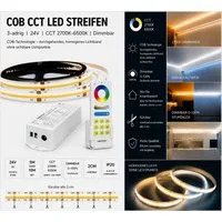 GTV LED Stripe 24V COB CCT LED Strip Punktfreie Durchgehende 2700K-6500K dimmbar, COB-Lichtlinie alle 2 cm kürzbar Set inkl. Touch-Fernbedienung