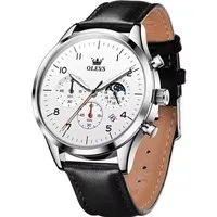 OLEVS Quarzuhr Herren Olevs Chronograph Uhr mit Tag & Nacht Anzeige, Lederarmband