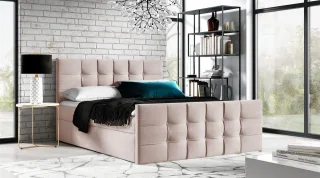Boxspringbett Schlafzimmerbett NOEL 120x200cm Stoff Rose inkl. Bettkasten