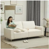 HOMCOM 3-Sitzer Dick Gepolstert Couch mit Armlehnen, Rückenkissen, Wohnzimmersofa 1 Teile, für Wohnzimmer, Schlafzimmer 193 x 77 x 80 cm, Cremeweiß