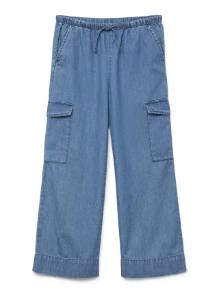 VERO MODA - VMDEMI MW WIDE CARGO PANT WVN GIRL NOOS Medium Blue Denim - Gr. - 146
