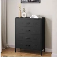 skølm Kommode Atria aus Metall (Schwarz), Sideboard mit 4 Schubladen, Metallschrank mit höhenverstellbaren Füßen
