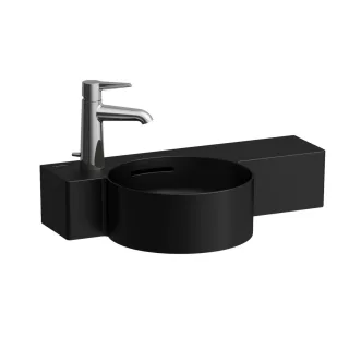LAUFEN Handwaschbecken VAL, 1 HL li, m.Überlauf 550x315 Ablg. re, schneidbar, schwarz matt H8152837168111