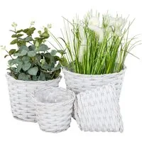 Levandeo® Blumentopf, 4er Set Pflanzgefäß Weide H15-19cm Weiß Garten Pflanzkorb