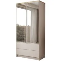 Lookway Kleiderschrank AURORA KASCHMIR 2D2S mit Spiegel Drehtürenschrank mit Schubladen (Kleiderschrank mit stilvoller Umrandung in Goldoptik) 100x213x57 cm
