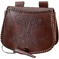 Battle Merchant Ritter-Kostüm Gürteltasche mit Thorshammer-Prägung, Leder