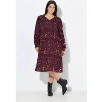 Ulla Popken Jerseykleid Smokkleid A-Linie V-Ausschnitt Langarm