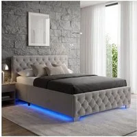 tectake Polsterbett Komfortbett mit LED-Leisten & Stauraum - Samtoptik mit Steppmuster (Bettset, in Dunkelgrau), stabiler Stahlrahmen, Belastbarkeit 250 kg