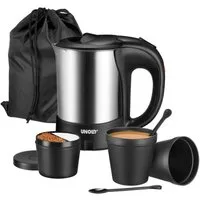 Unold Wasserkocher 18575, 0,5 l, 1000 W, inkl. 2 Becher, 2 Löffel, Behälter für Zutaten und Aufbewahrungsbeutel
