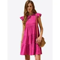 Imily Bela Babydollkleid Damen Lockeres Minikleid mit Rüschen Besatzung (Packung, 1-tlg., 1per-Pack) in Unifarbe