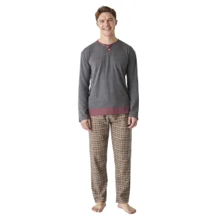 Langärmliger Herren-Pyjama aus Baumwolle mit halbem Ausschnitt JJBEP5902