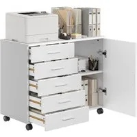 VASAGLE Aktenschrank Rollcontainer, Schubladenschrank mit Tür, für Büro, Homeoffice Druckerständer mit 5 Schubladen, mit schraubenlosen Gleitschienen