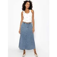 SASSYCLASSY Midirock Robuster Midi Jeans Rock mit Teilungsnähten Midi Rock Damen aus Baumwolle mit Teilungsnähten Blau