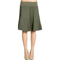 Caspar Faltenrock RO014 Damen Midi Leinenrock knielang mit figurfreundlichem Stretch Bund - Made in Italy