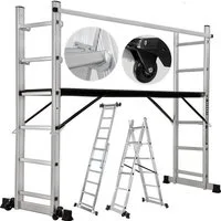 Craftfull Arbeitsgerüst 4in1 Leitergerüst CF-103A - 3 J. Garantie - Mehrzweckleiter Aluminium, (1.68 m - 1.95 m - 150 kg Traglast - Alu Stehleiter bis 150 kg - Doppelhohlkehlenprofil - Anlegeleiter - Gelenkleiter - Stehleiter - Trittleiter - Wandleit
