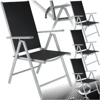 tectake Gartenstuhl Balkonstuhl, klappbar, Textilene-Gewebe, 67 x 56 x 105 cm (Terrassenstuhl Marilena für Außen in Schwarz/Silber, 4 St), wetterfest und UV-beständig, 7-fach verstellbare Rückenlehne