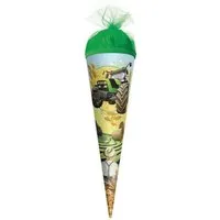 Roth Schultüte Traktor, 50 cm, rund, mit grünem Tüllverschluss, Zuckertüte für Schulanfang