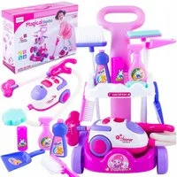 kinderplay Kinder-Staubsauger Kinder Reinigungsset mit Staubsauger – Lernspiel – Zubehörwagen, (Reinigungsset mit Staubsauger und Zubehör), mit Licht und Sound
