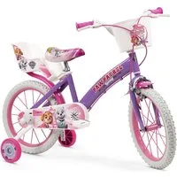 Toimsa Bikes Kinderfahrrad Paw Patrol Skye Fahrrad – 12/14/16 Zoll mit Stützrädern Puppensitz, 1 Gang, Kettenschutz, Schutzbleche, Stützräder, Puppensitz, Fahrradkorb