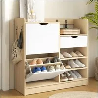 HOMCOM Schuhkipper Schuhschrank Schmal mit 2 Klappen, 1 Schubladen (Schuhkommode, 1 St., Schuhregal mit offenen Fächern), für 14 Paar Schuhe 93 x 30 x 90 cm, Weiß
