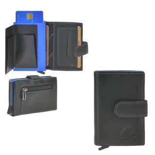 Kartenetui mit RFID-Schutz aus Leder schwarz-blau | Greenburry Royal Nappa | Smarte Geldbörse mit Alucase für Damen und Herren im Alltag.