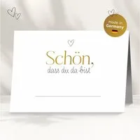 white & ivory Papierdekoration Platzkarte herz gold "schön, dass du da bist", 50 Stück, Tischkarten