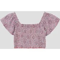 s.Oliver Kurzarmshirt T-Shirt Off-Shoulder-Top mit Smok-Detail und Volantärmeln
