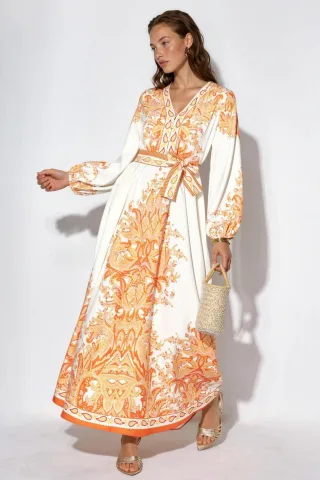 Paisley A-Linie Maxi-Kleid mit Bindegürtel