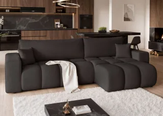 Ecksofa Schlafsofa Sofa ANABEL MAX in Stoff Quelle Schwarz Ottomane Rechts