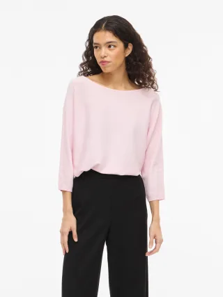 Vila 3/4 Arm-Pullover "VIMALU BOATNECK 3/4 SLEEVE KNIT TOP-NOOS" Materialmix, loose fit