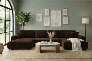 Wohnlandschaft mit Schlaffunktion BRUSK MAX Sofa in Stoff Kronos Dunkelbraun