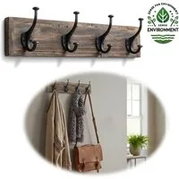 LS-LebenStil Wandgarderobe Vintage Teakholz Braun 50cm Garderobenleiste Garderobenhaken Garderobe (Nachhaltige Wandgarderobe 4 Haken 4-fach Doppelhaken -, Stabile Gusseisen Kleiderhaken Hakenleiste Mäntel Jacken), Serie Delhi, indisches Fundholz