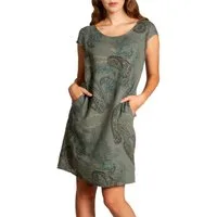 Caspar Sommerkleid SKL022 Damen Sommer Leinenkleid mit Paisley Print bis Größe 50 Luftig leicht, figurumspielende Form, mit seitlichem Jersey-Einsatz