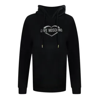 Love Moschino Schwarzer Kapuzenpullover Mit Silbernem Herzlogo