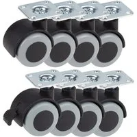 Dörner + Helmer Schwerlastrolle Set Parkett-Doppelrolle 40mm,4x 761101 4x 765106, Tragkraft je Rolle 3, Parkett Doppellenkrollen Set 8 Rollen mit Feststeller für Möbel Transp