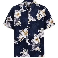 Pacific Legend Hawaiihemd "Enzian" Herren Kurzarm Baumwolle Kokosknöpfe Original Hawaii