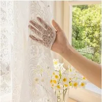 Qelus Vorhang Voile Gardinen transparent Vorhang mit Perlen, 2er Set Weiß Stangendurchzug Wohnzimmer Schlafzimmer