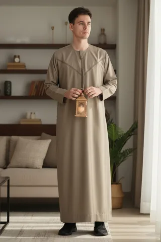 Herren Beige Eid Marokkanische Thobe Robe Djellaba Ramadan Eid Jubba LFS- HM10