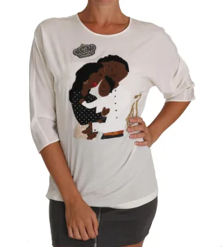 Dolce & Gabbana Weißes Seiden #dgfamily Kristall-T-Shirt