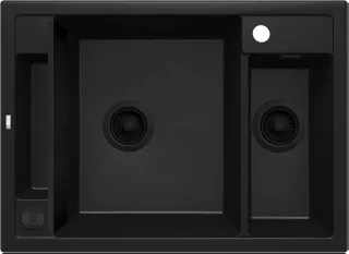 Neuesbad 1,5-Becken Spüle ohne DRAINING BOARD, mit Zubehör, Schwarz Granit NB1DEZRMN5031