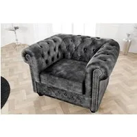 riess-ambiente Sessel CHESTERFIELD 110cm grau - Samt, Holz, m. Armlehne, Federkern, Nieten (Einzelartikel, 1-St), Gemütlicher Sitz mit Knopfheftung - ideal für Wohn- und Schlafzimmer