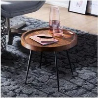 lovingHome® Beistelltisch Beistelltisch 46x40x46cm Holz Metall Couchtisch (1 Stück, 1 Couchtisch), im angesagten Industrial-Design