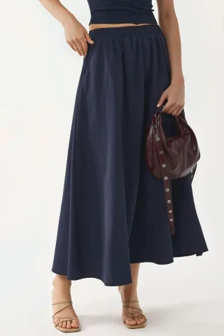 Elastischer Taillen-Midi-Rock mit Taschen